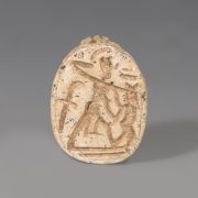 Egyptian Steatite Scarab with Figure of Pharaoh