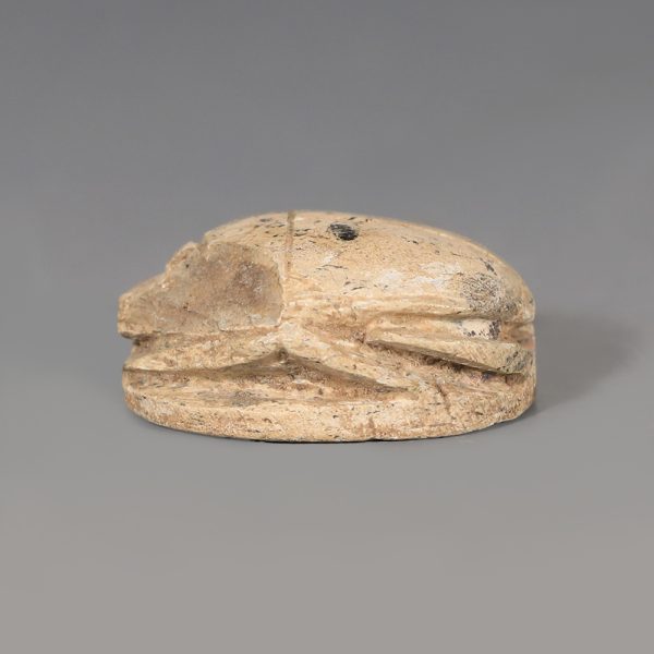 Egyptian Steatite Scarab with Figure of Pharaoh