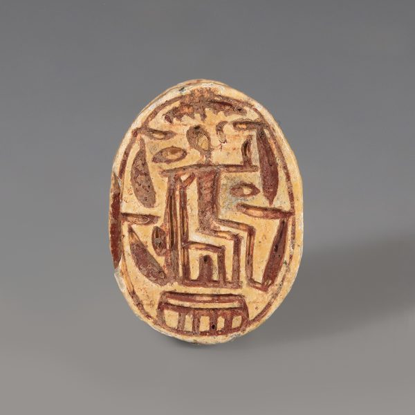 Egyptian Steatite Scarab with Seated Figure