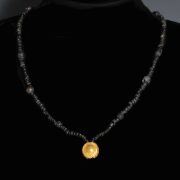 Roman Black Glass Beaded Necklace with Gold Pendant