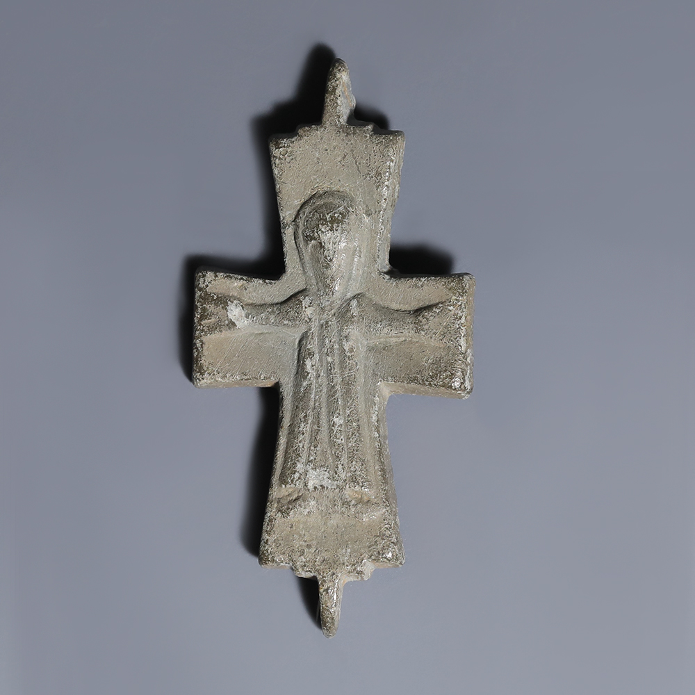 Byzantine Bronze Enkolpion Reliquary Cross with Crucified Christ Byzantine Bronze Enkolpion Reliquary Cross with Crucified Christ