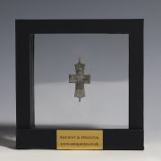 Byzantine Bronze Enkolpion Reliquary Cross with Crucified Christ