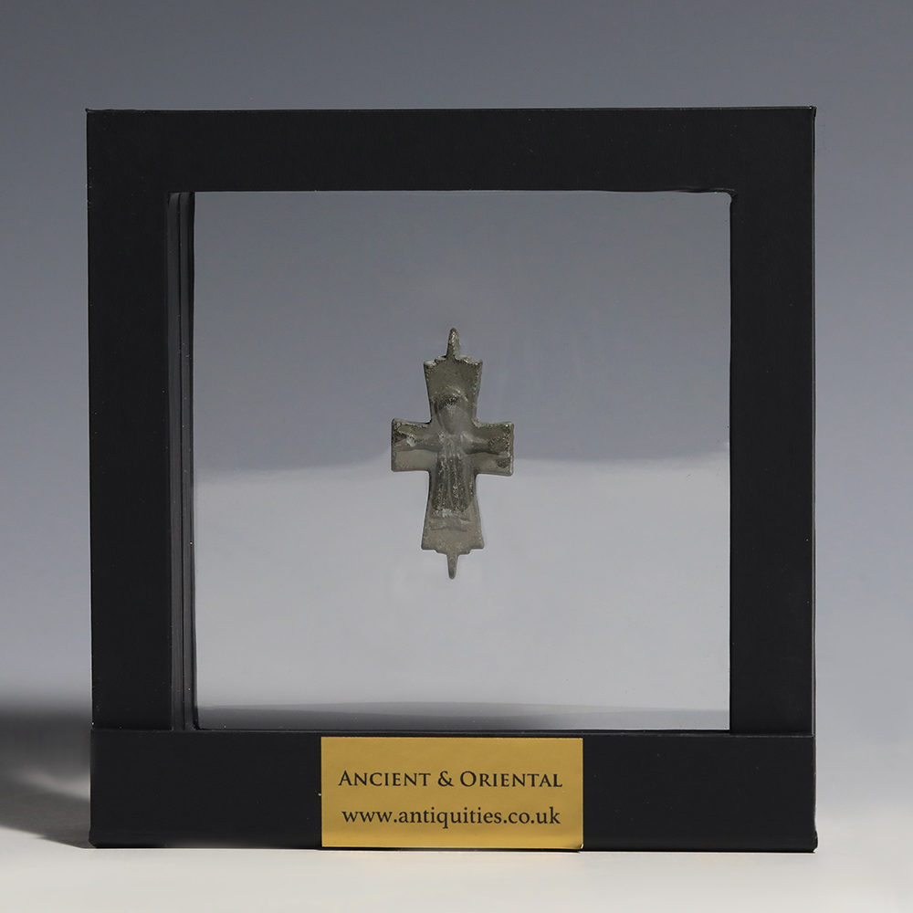 Byzantine Bronze Enkolpion Reliquary Cross with Crucified Christ Byzantine Bronze Enkolpion Reliquary Cross with Crucified Christ