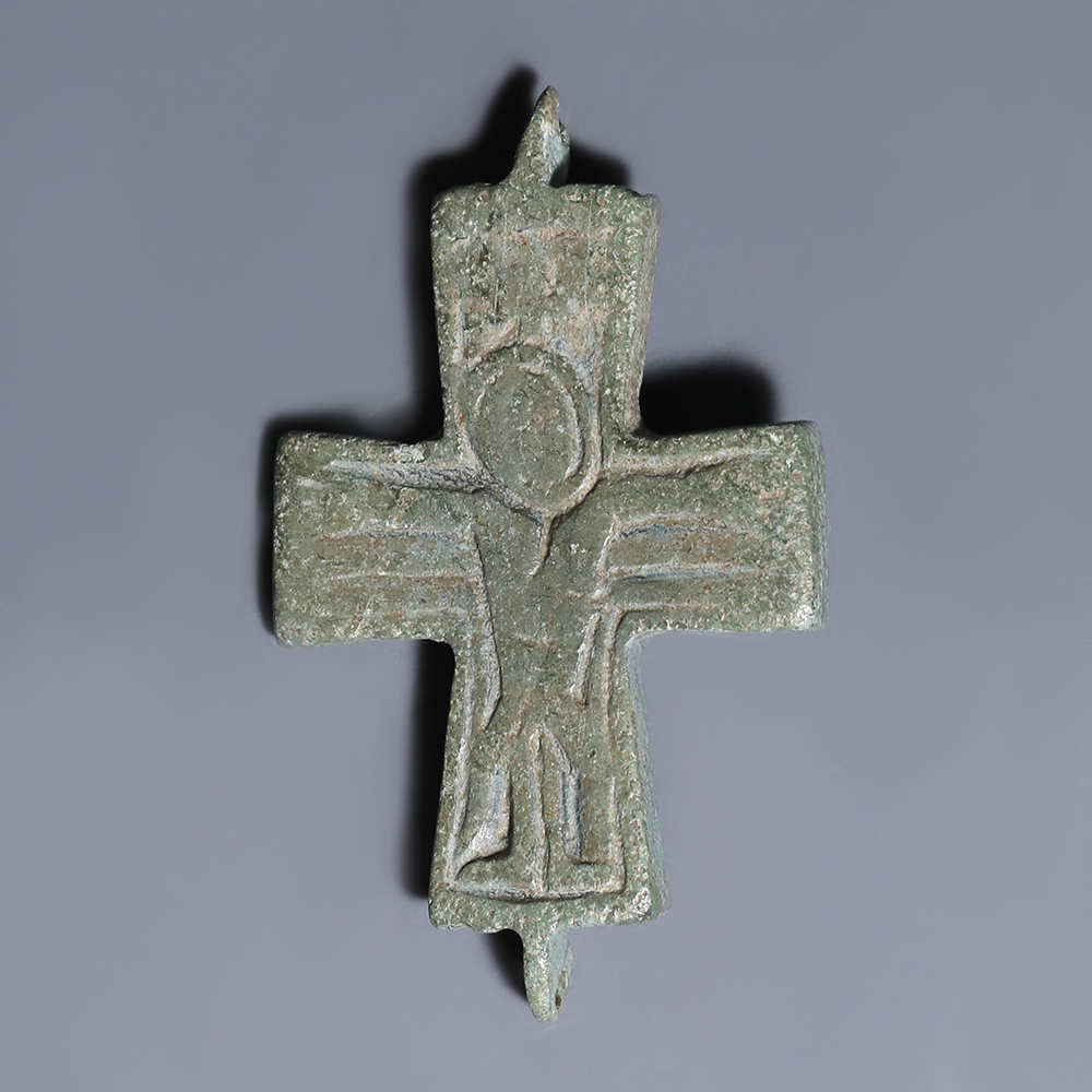 Byzantine Bronze Enkolpion Reliquary Cross with Crucified Christ Byzantine Bronze Enkolpion Reliquary Cross with Crucified Christ