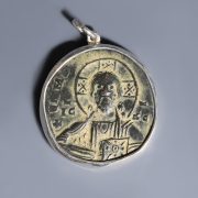 Byzantine Bronze ‘Head of Christ’ Follis Pendant with Silver Frame