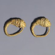 Greek Hellenistic Earrings with Lion Head Terminals