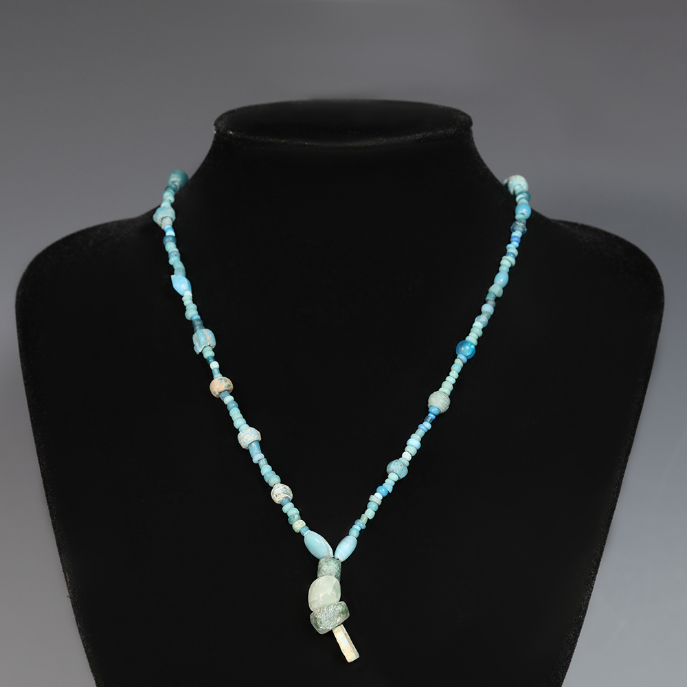 Ancient Roman Light Blue Glass Beaded Necklace Ancient Roman Light Blue Glass Beaded Necklace