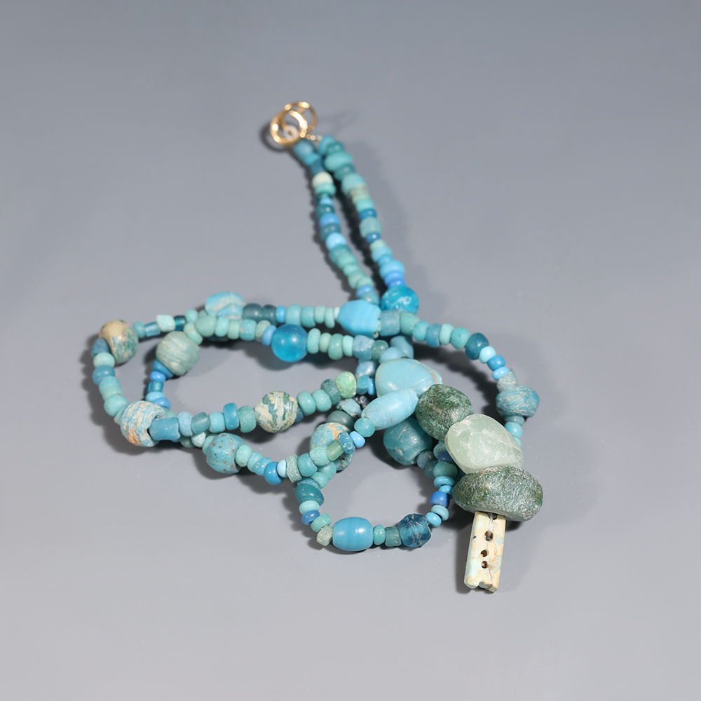 Ancient Roman Light Blue Glass Beaded Necklace Ancient Roman Light Blue Glass Beaded Necklace
