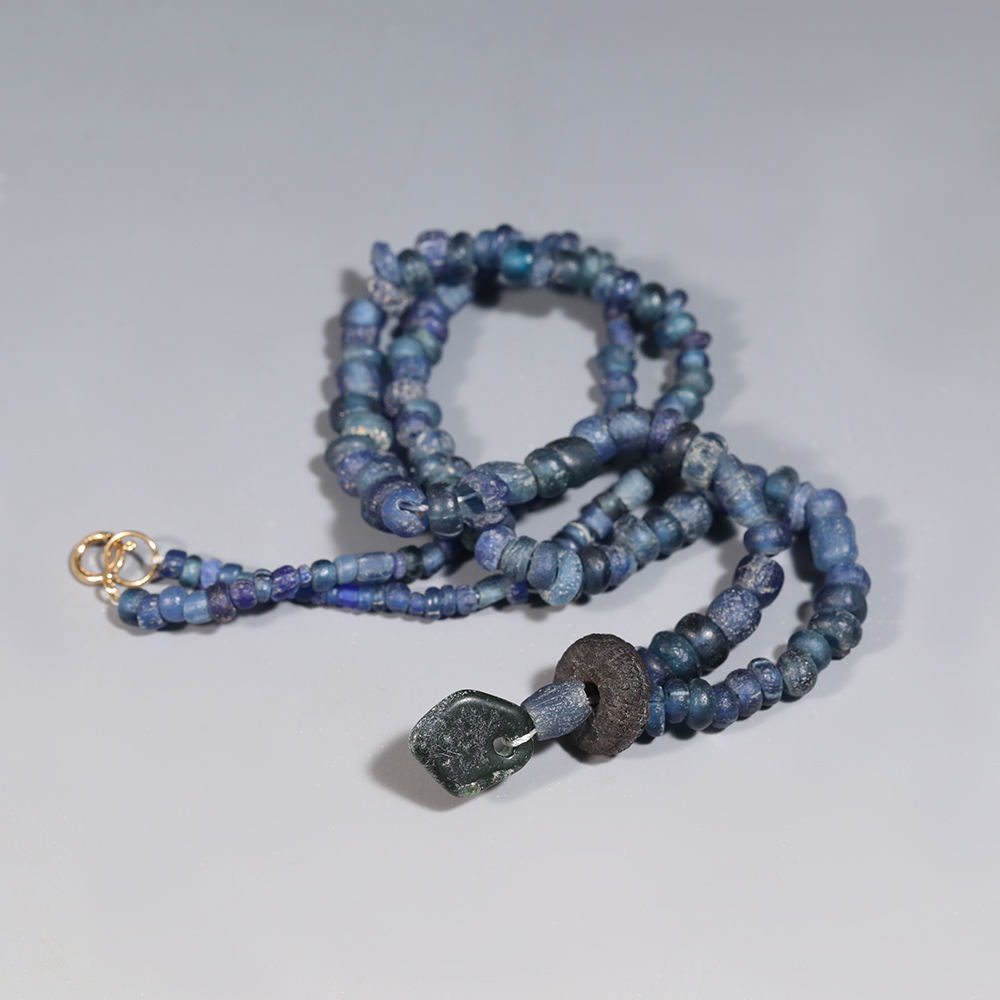 Ancient Roman Dark Blue Glass Beaded Necklace Ancient Roman Dark Blue Glass Beaded Necklace