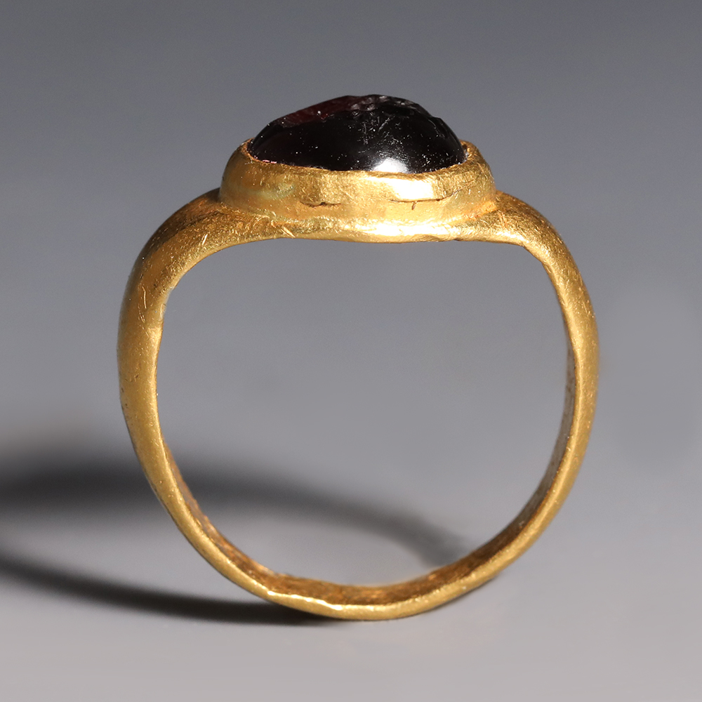Roman Gold and Garnet Ring with Male Bust Roman Gold and Garnet Ring with Male Bust