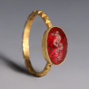 Roman Gold and Garnet Ring with Snake