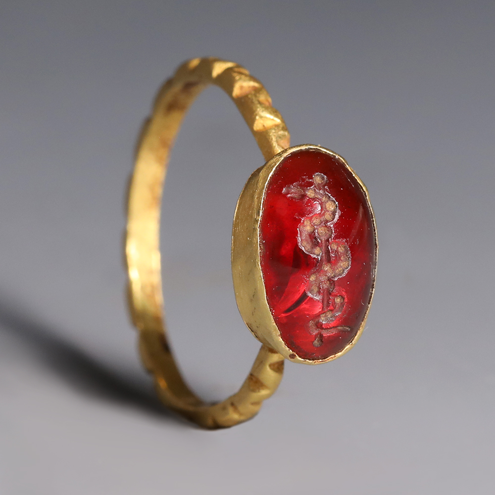 Roman Gold and Garnet Ring with Snake Roman Gold and Garnet Ring with Snake