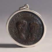 Roman Gordian III and Tranquillina Ae32 Coin Pendant with Silver Frame