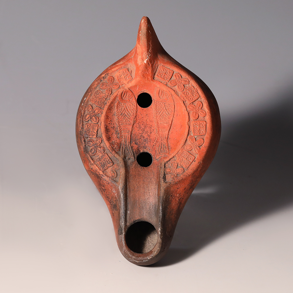 Roman North African Oil Lamp with Fish Roman North African Oil Lamp with Fish