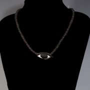 Ancient Egyptian Glass Eye Amulet Necklace With Black Glass Beads