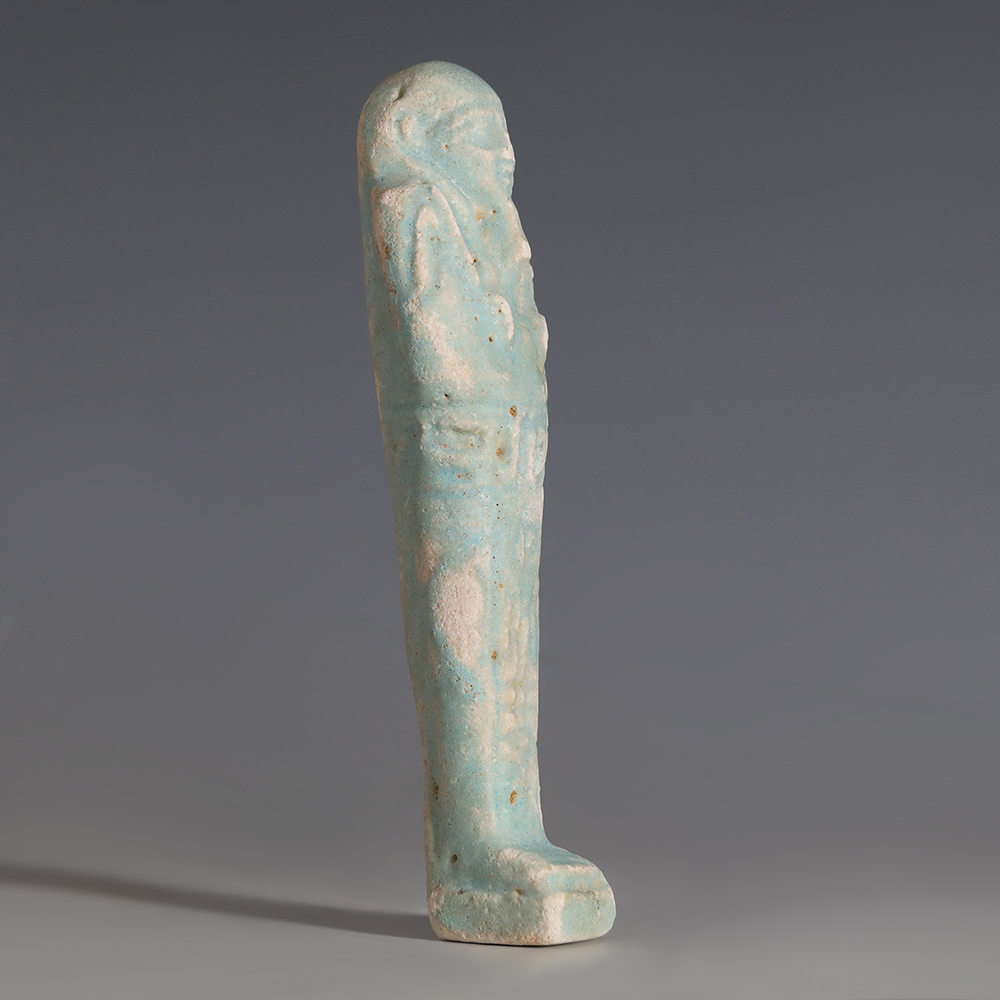 Egyptian Light Blue Faience Shabti with a Dedication Egyptian Light Blue Faience Shabti with a Dedication