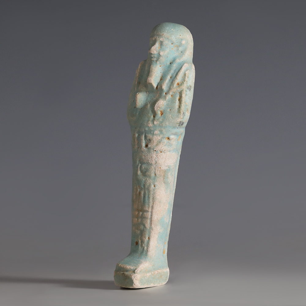 Egyptian Light Blue Faience Shabti with a Dedication Egyptian Light Blue Faience Shabti with a Dedication